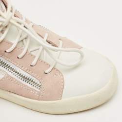 Pre Owned Giuseppe Zanotti Pink/White Suede and Leather Double Zipper High Top Sneakers Size 37