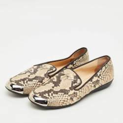 Pre Owned Giuseppe Zanotti Brown Python Embossed Leather Smoking Slippers Size 36