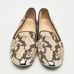 Pre Owned Giuseppe Zanotti Brown Python Embossed Leather Smoking Slippers Size 36