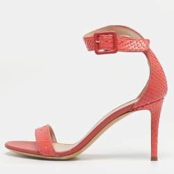 Pre Owned Giuseppe Zanotti Pink Snakeskin Embossed Leather Ankle Strap Sandals Size 36