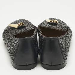 مملوكة مسبقًا Giuseppe Zanotti Black Woven Leather Shark Tooth Embellish Smoking Slippers Size 37
