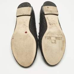 مملوكة مسبقًا Giuseppe Zanotti Black Woven Leather Shark Tooth Embellish Smoking Slippers Size 37