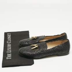 مملوكة مسبقًا Giuseppe Zanotti Black Woven Leather Shark Tooth Embellish Smoking Slippers Size 37