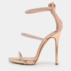 Pre Owned Giuseppe Zanotti Metallic Rose Gold Foil Leather Harmony  Ankle Cuff Sandals Size 36