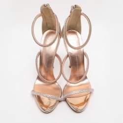 Pre Owned Giuseppe Zanotti Metallic Rose Gold Foil Leather Harmony  Ankle Cuff Sandals Size 36