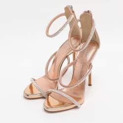 Pre Owned Giuseppe Zanotti Metallic Rose Gold Foil Leather Harmony  Ankle Cuff Sandals Size 36