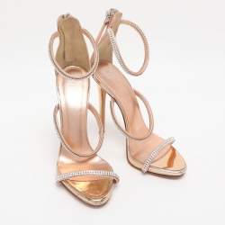 Pre Owned Giuseppe Zanotti Metallic Rose Gold Foil Leather Harmony  Ankle Cuff Sandals Size 36
