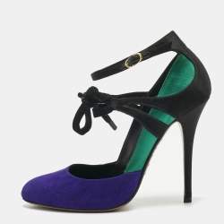Pre Owned Giuseppe Zanotti Multicolor Suede and Velvet Ankle Strap Pumps Size 38