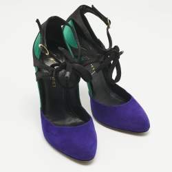 Pre Owned Giuseppe Zanotti Multicolor Suede and Velvet Ankle Strap Pumps Size 38