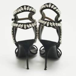Pre Owned Giuseppe Zanotti Black Suede Crystal Embellished  Ankle Strap Sandals Size 39
