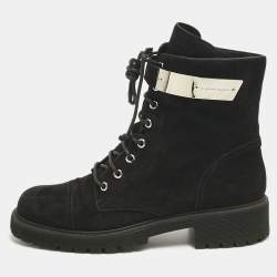 Pre Owned Giuseppe Zanotti Black Suede Kommando Combat Boots Size 40