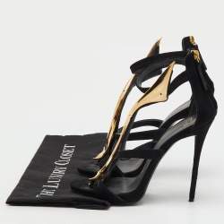 Pre Owned Giuseppe Zanotti Black Suede Metal Embellished Ankle Strap Sandals Size 38