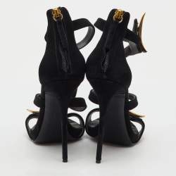 Pre Owned Giuseppe Zanotti Black Suede Metal Embellished Ankle Strap Sandals Size 38