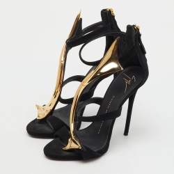 Pre Owned Giuseppe Zanotti Black Suede Metal Embellished Ankle Strap Sandals Size 38