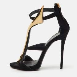 Pre Owned Giuseppe Zanotti Black Suede Metal Embellished Ankle Strap Sandals Size 38