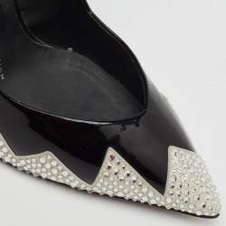 Pre Owned Giuseppe Zanotti Black Patent Leather and Suede Crystal Embellished Pointed Toe Pumps Size 38