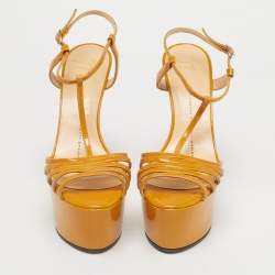 Pre Owned Giuseppe Zanotti Yellow Patent Leather T-Strap Platform Sandals Size 37
