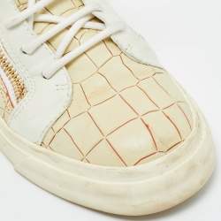 Pre Owned Giuseppe Zanotti Beige/White Croc Embossed and Leather Kriss High Top Sneakers Size 37