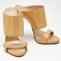Pre Owned Giuseppe Zanotti Beige Patent Leather Andrea Slide Sandals Size 35