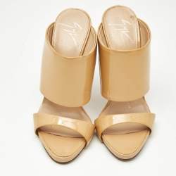Pre Owned Giuseppe Zanotti Beige Patent Leather Andrea Slide Sandals Size 35