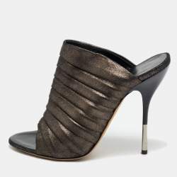 Pre Owned Giuseppe Zanotti Metallic Texture Suede Open Toe Mules Size 36