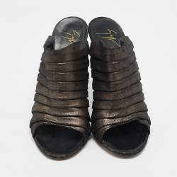 Pre Owned Giuseppe Zanotti Metallic Texture Suede Open Toe Mules Size 36