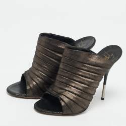 Pre Owned Giuseppe Zanotti Metallic Texture Suede Open Toe Mules Size 36