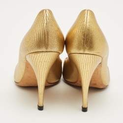 Pre Owned Giuseppe Zanotti Metallic Gold Lizard Embossed Leather Cut Out Pumps Size 37.5
