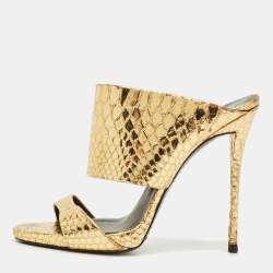 Pre Owned Giuseppe Zanotti Gold Python Embossed Leather Andrea Slide Sandals Size 40