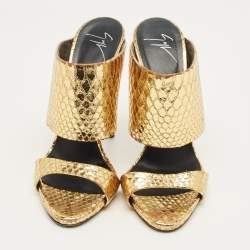 Pre Owned Giuseppe Zanotti Gold Python Embossed Leather Andrea Slide Sandals Size 40