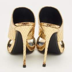 Pre Owned Giuseppe Zanotti Gold Python Embossed Leather Andrea Slide Sandals Size 40
