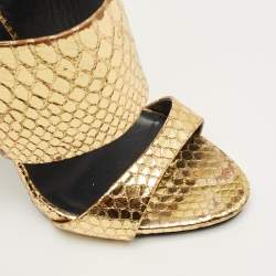 Pre Owned Giuseppe Zanotti Gold Python Embossed Leather Andrea Slide Sandals Size 40