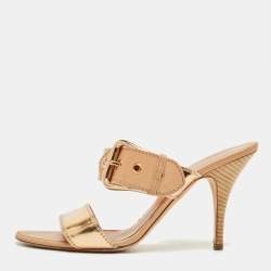 Pre Owned Giuseppe Zanotti Gold Leather Buckle Slide Sandals Size 39.5