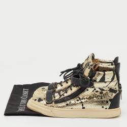 Pre Owned Giuseppe Zanotti Gold/Black Python Embossed Leather Coby High Top Sneakers Size 39