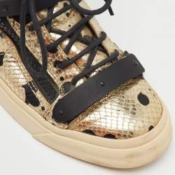 Pre Owned Giuseppe Zanotti Gold/Black Python Embossed Leather Coby High Top Sneakers Size 39