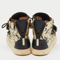 Pre Owned Giuseppe Zanotti Gold/Black Python Embossed Leather Coby High Top Sneakers Size 39