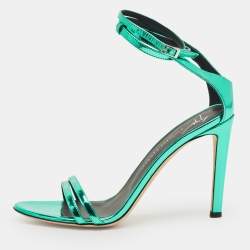 Pre Owned Giuseppe Zanotti Green Patent Leather Catia Ankle Strap Sandals Size 37.5