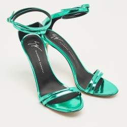 Pre Owned Giuseppe Zanotti Green Patent Leather Catia Ankle Strap Sandals Size 37.5