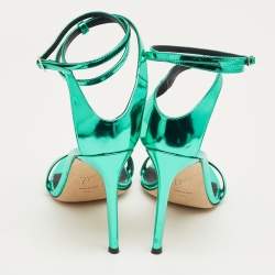 Pre Owned Giuseppe Zanotti Green Patent Leather Catia Ankle Strap Sandals Size 37.5