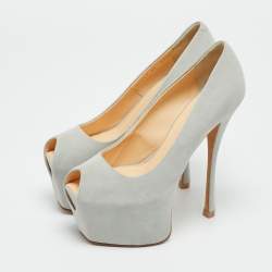 Pre Owned Guisuppe Zanotti Grey Suede Liza Peep Toe Platform Pumps Size 36
