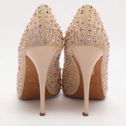 Pre Owned Giuseppe Zanotti Beige Suede Crystal Embellished Peep Toe Pumps Size 40