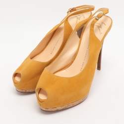 Pre Owned Giuseppe Zanotti Yellow Suede Slingback Platform Pumps Size 39.5
