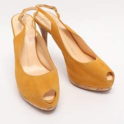 Pre Owned Giuseppe Zanotti Yellow Suede Slingback Platform Pumps Size 39.5