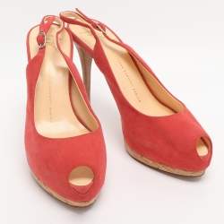 Pre Owned Giuseppe Zanotti Red Suede Slingback Platform Pumps Size 40