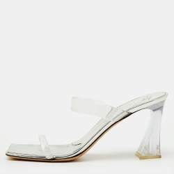 Pre Owned Giuseppe Zanotti Transparent/Silver PVC Flamina Flexi Slide Sandals Size 40.5