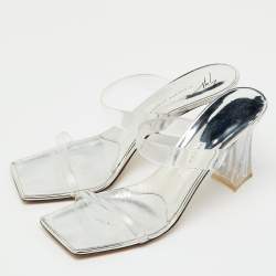 Pre Owned Giuseppe Zanotti Transparent/Silver PVC Flamina Flexi Slide Sandals Size 40.5