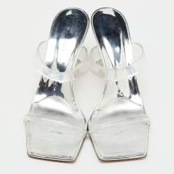 Pre Owned Giuseppe Zanotti Transparent/Silver PVC Flamina Flexi Slide Sandals Size 40.5