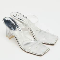 Pre Owned Giuseppe Zanotti Transparent/Silver PVC Flamina Flexi Slide Sandals Size 40.5