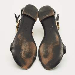 مملوكة مسبقًا صندل جوسيبي زانوتي جلد أسود حلقات ذهبية سير حرف T مقاس 37