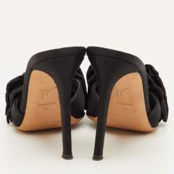 Pre Owned Giuseppe Zanotti Size 36 Black Satin Knotted Bow Slide Sandals